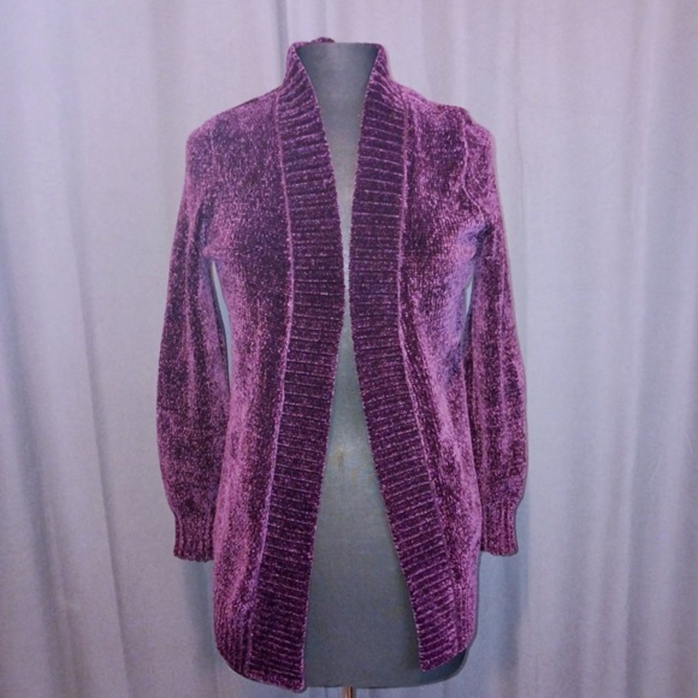 LOFT Purple Luxurious Plush Chenille‎ Soft Cozy Cardigan Sweater Small